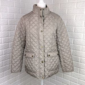 LUCKY BRAND Taupe Tan Argyle Quilted Jacket Womens Medium Snap Zip Up
